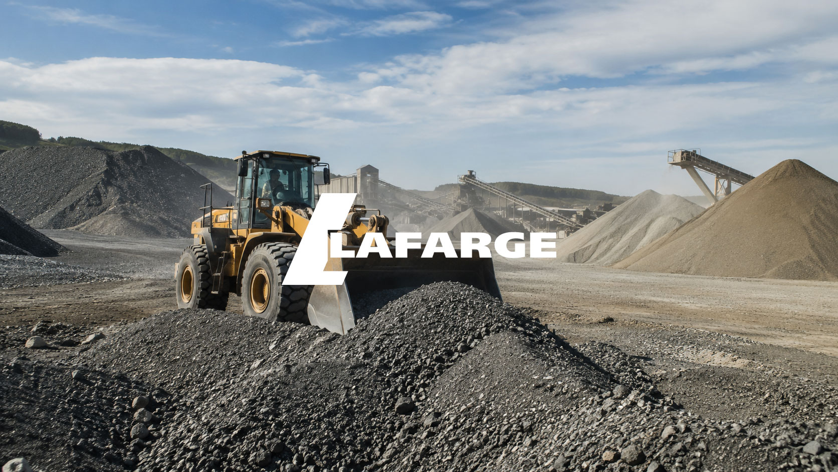 Lafarge industrial aggregate site with heavy equipment